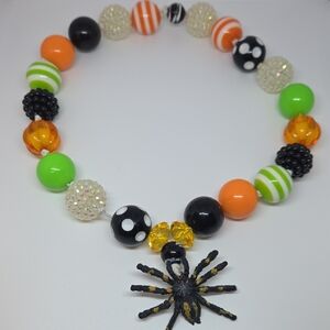 Large Bubble Bead Colorful Stretchy Spider Charm Necklace for Kids
